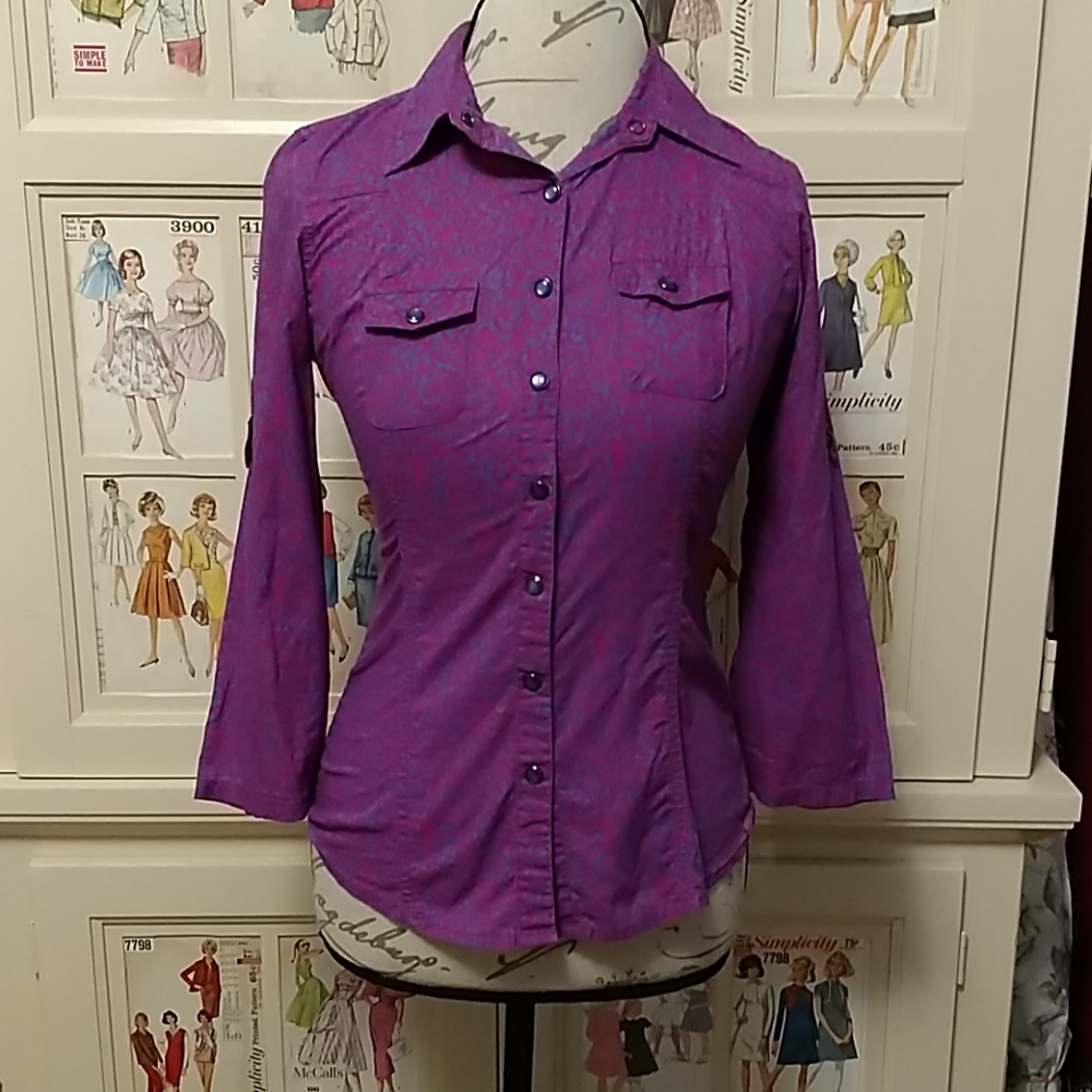 Mollie purple print blouse Sz S